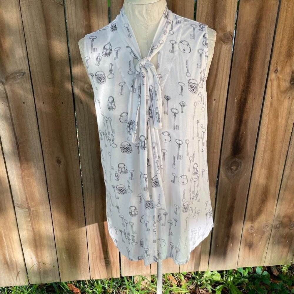 CAbI Keys Please! Sleeveless Tunic Top With Neck Tie Soft Jersey M
